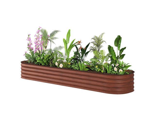 Aosom 7.9' x 2' x 1' Galvanized Raised Garden Bed Kit, Metal Planter Box with Safety Edging, Brown