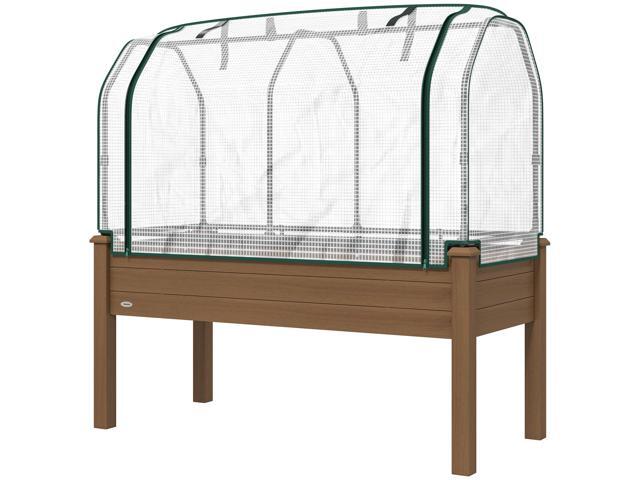 Aosom Raised Garden Bed with PE Greenhouse Cover Outdoor Planter Box for Herbs and Vegetables, 48 x 22 x 46 inch, Brown