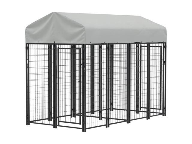 Aosom Outdoor Dog Kennel with Two-Room Design, Water-Resistant & Sun-Proof Cover, for S, M, L Dogs, 8' x 4' x 6'