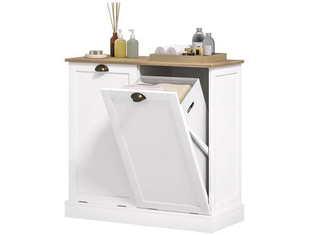 Aosom Dual Tilt out Laundry Hamper Cabinet with 2 Removable Basket, Modern Bathroom Storage Cabinet with Shaker Doors and Handles, White
