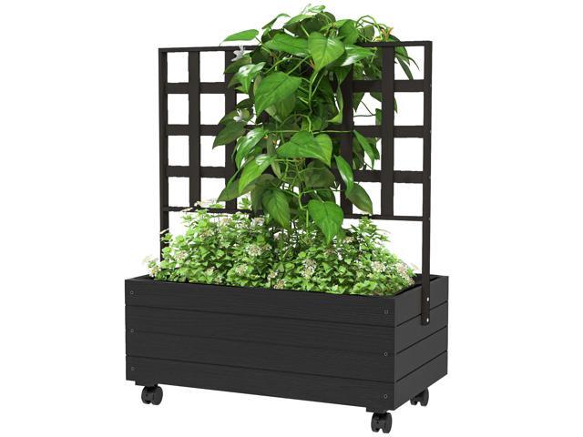 Aosom Raised Garden Bed with Trellis and Wheels, Outdoor Planter Wooden Elevated Garden Bed for Garden, Patio, Balcony