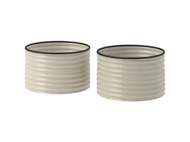 Aosom Set of 2 Raised Garden Bed, Metal Planter Box with Safety Edging, Easy-to-assemble Stock Tank, Cream White