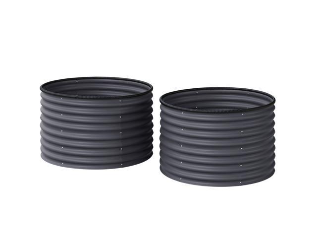 Aosom Set of 2 Raised Garden Bed, Metal Planter Box with Safety Edging, Easy-to-assemble Stock Tank, Dark Gray