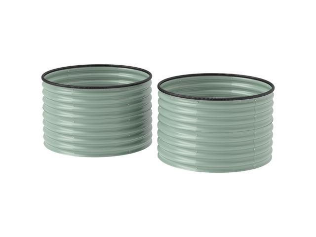 Aosom Set of 2 Raised Garden Bed, Metal Planter Box with Safety Edging, Easy-to-assemble Stock Tank, Light Green