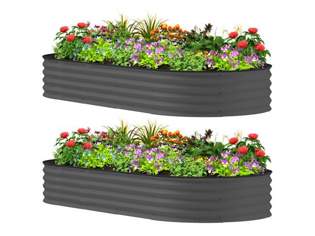 Aosom 7' x 3' x 1' Raised Garden Bed Set, 2PCS Raised Beds for Gardening with Metal Plant Stakes, Dark Gray