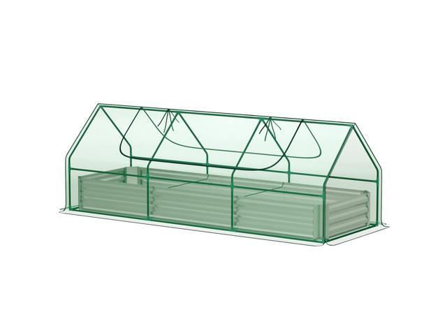 Aosom 8.6 x 3 x 1ft Raised Garden Bed with Mini Greenhouse, Galvanized Raised Garden Bed with Cover for Herbs and Vegetables, Small Greenhouse for...
