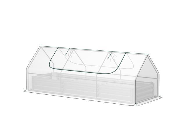 Aosom 8.6 x 3 x 1ft Raised Garden Bed with Mini Greenhouse, Galvanized Raised Garden Bed with Cover for Herbs and Vegetables, Small Greenhouse for...