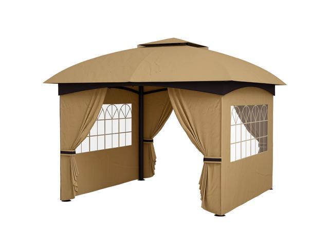 Aosom 11' x 11' Outdoor Gazebo, Double Roof Patio Gazebo with Curtains, Church Windows, Galvanized Steel Frame, Beige