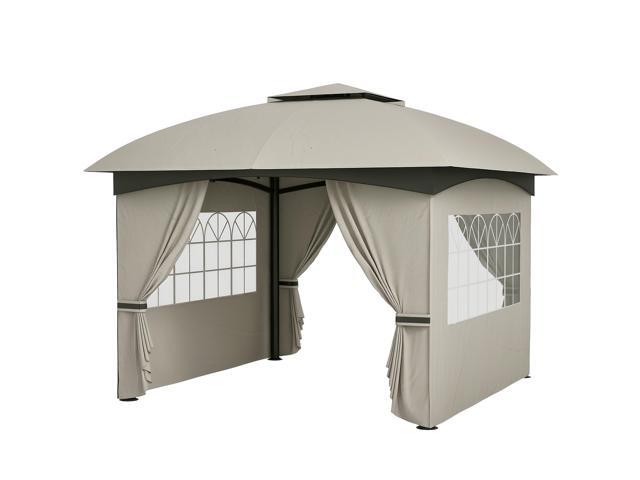 Aosom 11' x 11' Outdoor Gazebo, Double Roof Patio Gazebo with Curtains, Church Windows, Galvanized Steel Frame, Light Gray