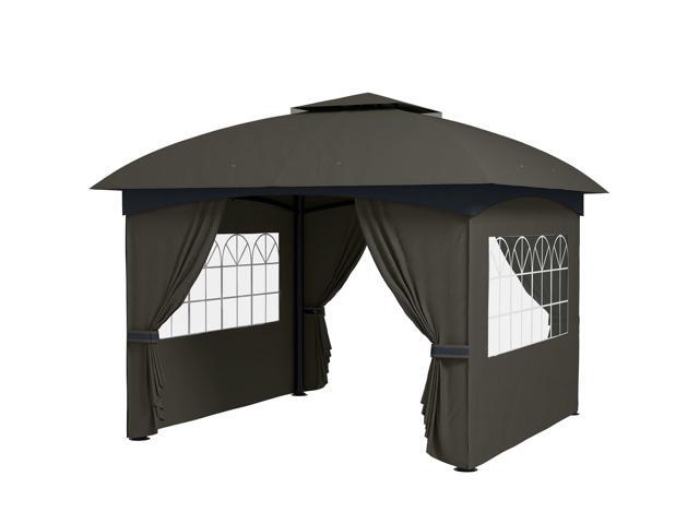 Aosom 11' x 11' Outdoor Gazebo, Double Roof Patio Gazebo with Curtains, Church Windows, Galvanized Steel Frame, Dark Gray