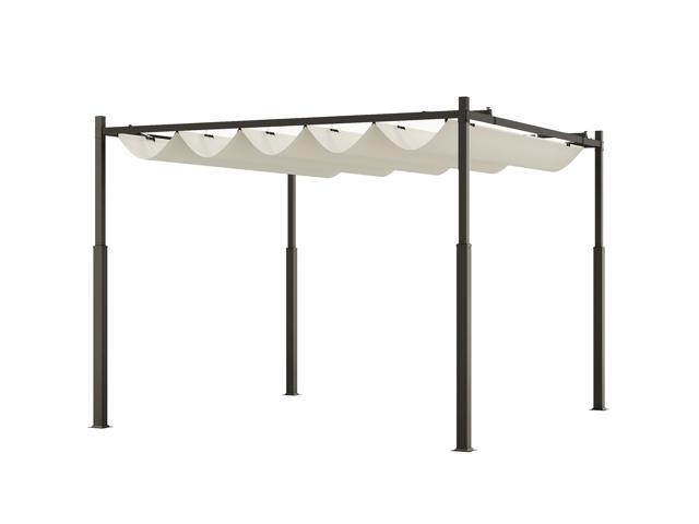 Aosom 10' x 10' Retractable Pergola Canopy with Magnetic Fixture, UPF30+ Outdoor Pergola, Cream White