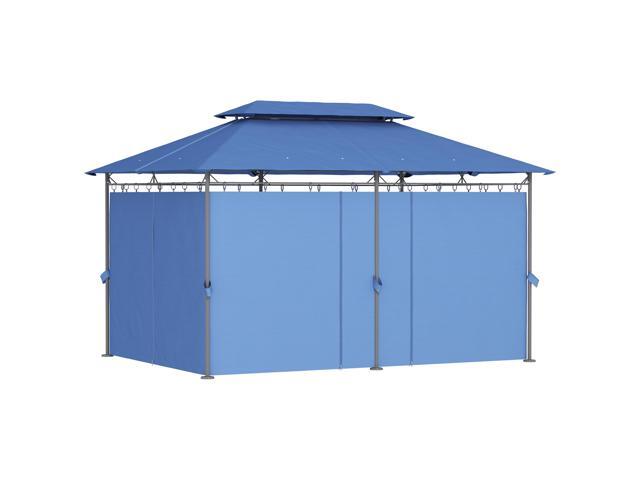 Aosom 10' x 13' Double Roof Patio Gazebo, Outdoor Gazebo with Curtains, for Garden, Lawn, Backyard and Deck, Dark Blue