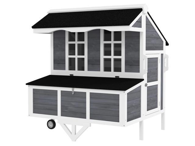 Aosom 43' Chicken Coop with Wheels, Chicken Tractor with Nesting Box, Windows, Pull-out Tray, Perches, for 2-4 Hens, Gray