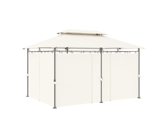 Aosom 10' x 13' Double Roof Patio Gazebo, Outdoor Gazebo with Curtains, for Garden, Lawn, Backyard and Deck, Cream White