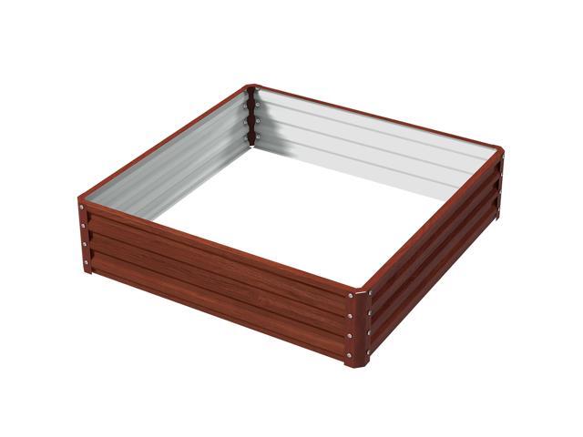 Aosom Galvanized Raised Garden Bed, 4' x 4' x 1' Metal Planter Box, for Growing Vegetables, Flowers, Herbs, Succulents, Natural Wood