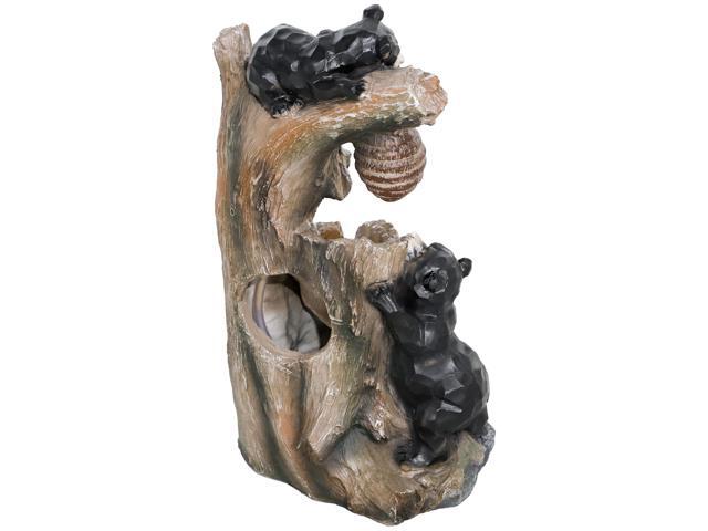 Aosom 22.4' Outdoor Fountain, 3-Tier Resin Resin Bears and Honey Beehive Outdoor Waterfall Fountain with LED Lights, Pump