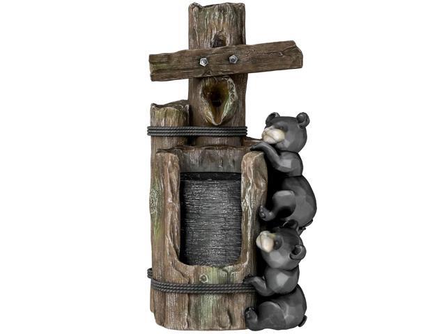 Aosom 22.8' Water Fountain, 3-Tier Resin Bears on Log Outdoor Waterfall Fountain with LED Lights, Pump