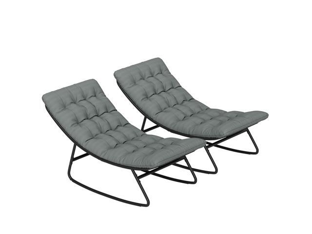Aosom 2 Pieces Outdoor Patio Rocking Chairs, Rocking Porch Chairs with Mesh Deep Seats for Indoor, Porch, Balcony, Dark Gray