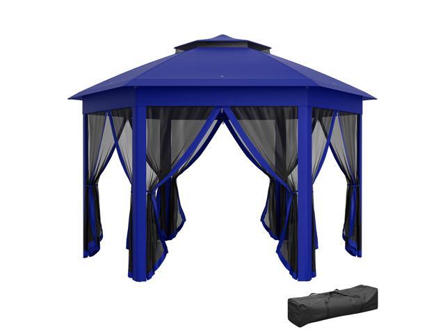 Aosom 13' x 13' Pop Up Gazebo Hexagonal Canopy Shelter with 6 Zippered Mesh Netting for Patio Backyard Garden Wedding Party
