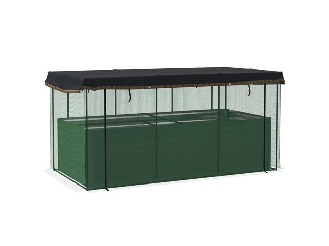 Aosom Galvanized Steel Planter Box with Crop Cage and Shade Cloth, Raised Garden Bed for Flowers, Veggies and Herbs, Green