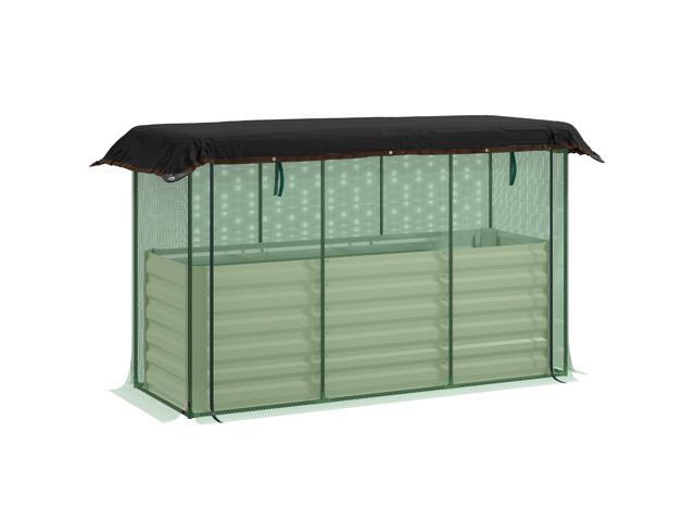 Aosom Galvanized Steel Planter Box with Crop Cage and Shade Cloth, Raised Garden Bed for Flowers, Veggies and Herbs, Beige