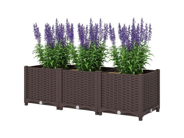 Aosom Plastic Raised Garden Bed, 4 x 1 x 1 ft Outdoor Flower Box with Drainage Holes for Vegetables, Herbs, Brown
