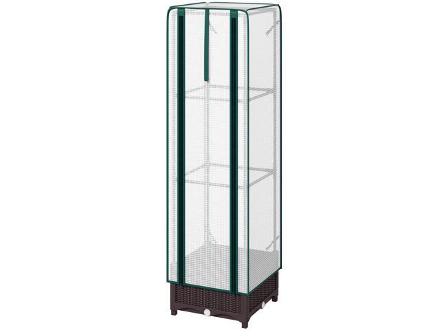 Aosom Garden Bed with Trellis, Outdoor Plant Box with PE Cover, Drainage Holes and Zipper Door, 15.7' x 15.7' x 48.8', Brown