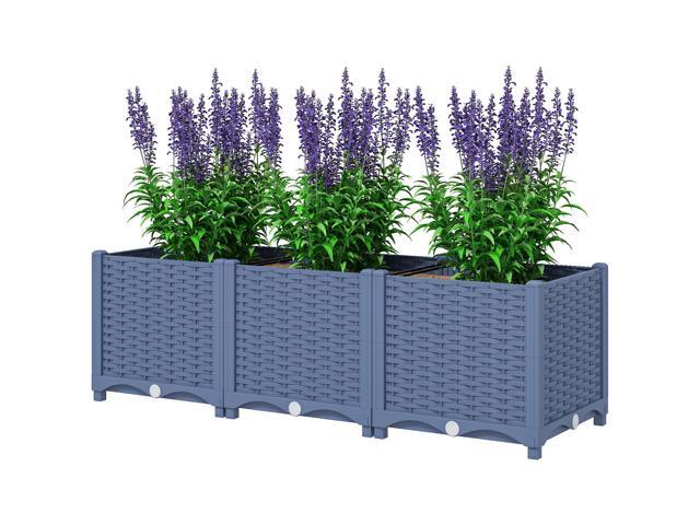 Aosom Plastic Raised Garden Bed, 4 x 1 x 1 ft Outdoor Flower Box with Drainage Holes for Vegetables, Herbs, Blue