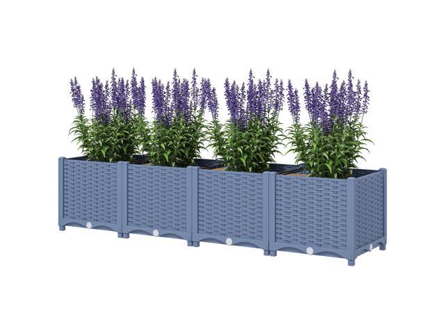 Aosom Plastic Raised Garden Bed, 5 x 1 x 1 ft Outdoor Flower Box with Drainage Holes for Vegetables, Herbs, Blue