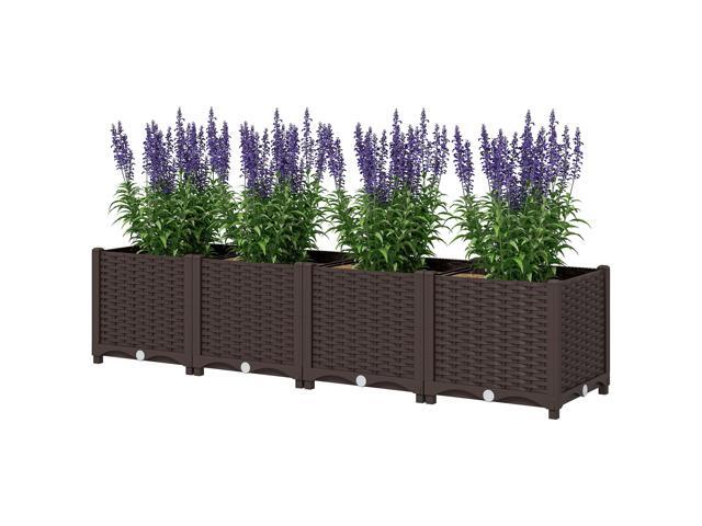 Aosom Plastic Raised Garden Bed, 5 x 1 x 1 ft Outdoor Flower Box with Drainage Holes for Vegetables, Herbs, Brown