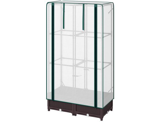 Aosom Garden Bed with Trellis, Outdoor Plant Box with PE Cover, Drainage Holes and Zipper Door, 31.5' x 15.7' x 48.8', Brown