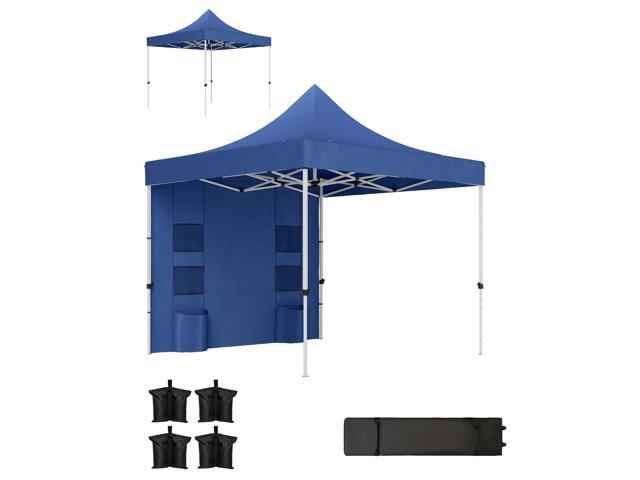 Aosom 10' x 10' Heavy Duty Pop Up Canopy Tent with Sidewall, UPF50+ Instant Sun Shelter with Storage Pockets, Dark Blue