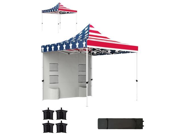 Aosom 10' x 10' Heavy Duty Pop Up Canopy Tent with Sidewall, UPF50+ Instant Sun Shelter with Storage Pockets, American Flag