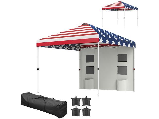 Aosom 10' x 10' Pop Up Canopy Tent w/ Sidewall, Height Adjustable Instant Sun Shelter w/ Storage Pockets, American Flag Print