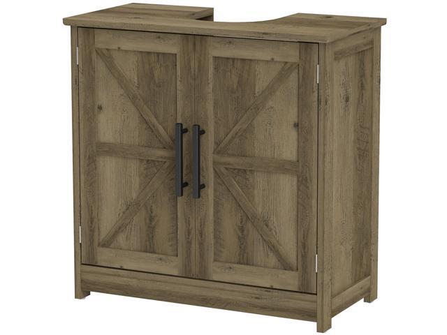 Aosom Farmhouse Pedestal Sink Storage Cabinet, Bathroom Sink Cabinet with 2 Barn Doors and Adjustable Shelf, Light Gray