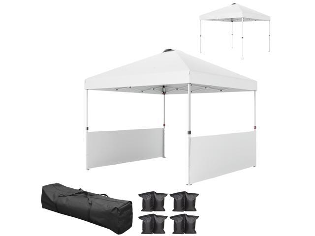 Aosom 10' x 10' Pop Up Canopy Tent with 2 Half Sidewalls, UV50+ Instant Sun Shelter with Wheeled Carry Bag, White