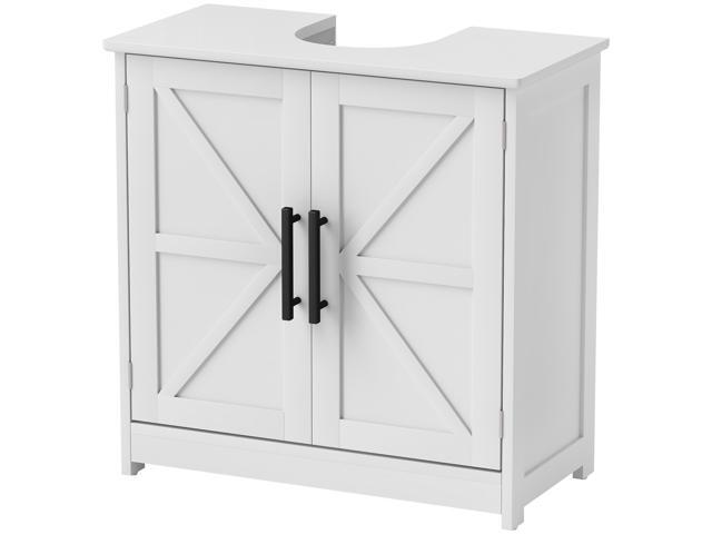 Aosom Farmhouse Pedestal Sink Storage Cabinet, Bathroom Sink Cabinet with 2 Barn Doors and Adjustable Shelf, White