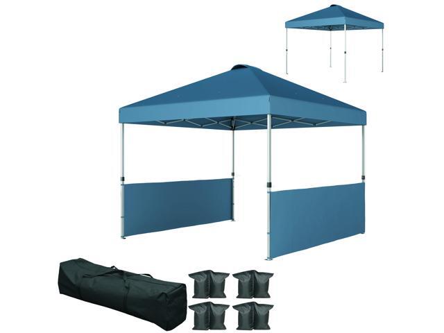 Aosom 10' x 10' Pop Up Canopy Tent with 2 Half Sidewalls, UV50+ Instant Sun Shelter with Wheeled Carry Bag, Sea Blue
