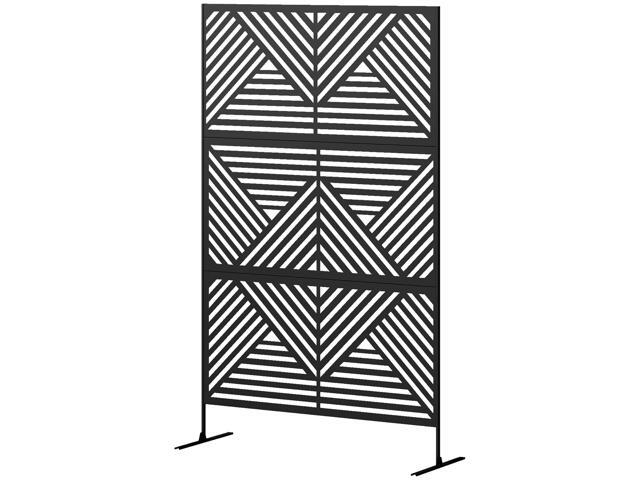 Aosom Decorative Privacy Fence Screen, Metal Outdoor Privacy Screen Climbing Plant Trellis with Stand, Rhombus Black