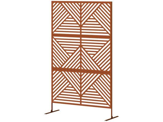 Aosom Decorative Privacy Fence Screen, Metal Outdoor Privacy Screen Climbing Plant Trellis with Stand, Rhombus Brown