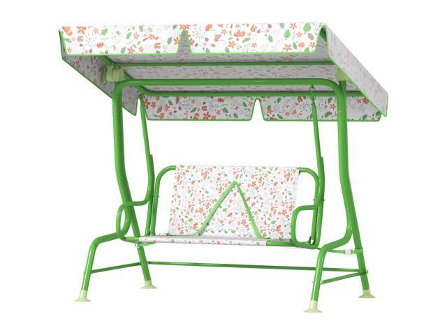 AosomQaba Kids Patio Swing Chair with Adjustable Canopy, Safety Belt for Patio, Garden, Poolside, Balcony, Green