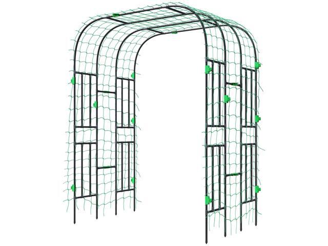 Aosom Garden Arch Trellis, 8 FT Tall Metal Plant Trellis Support with Climbing Net, Cucumber Trellis for Climbing Plants