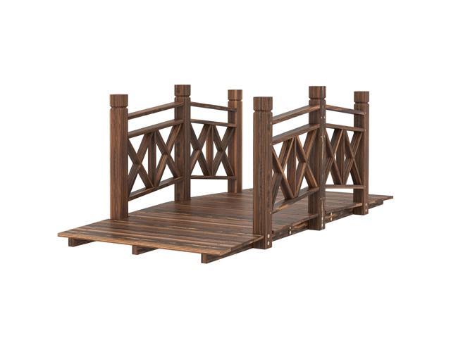 Aosom 5 ft. Wooden Garden Bridge Footbridge for Backyard Ponds, Creeks, Streams, Carbonized