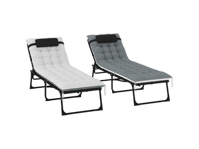 Aosom Outdoor Chaise Lounge Chair Set of 2, 5-Level Adjustable Folding Pool Lounge Chairs with Cushions, Black/Gray
