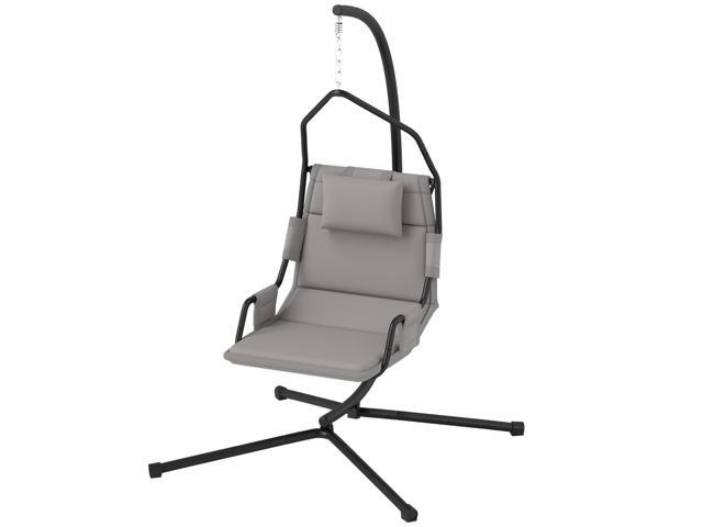 Aosom Hammock Chair with Stand and PA Coating Cushion, Hanging Swing Chair with Steel Frame for Indoor and Outdoor, Gray