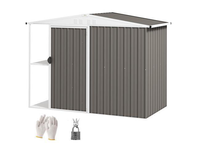 Aosom 8 x 4ft Outdoor Garden Shed, Metal Shed with Air Vents and Lock for Backyard, Garden, Patio, Warm Gray