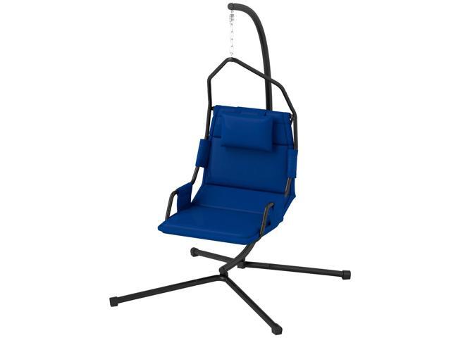 Aosom Hammock Chair with Stand and PA Coating Cushion, Hanging Swing Chair with Steel Frame for Indoor and Outdoor, Dark Blue