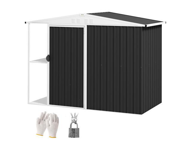 Aosom 8 x 4ft Outdoor Garden Shed, Metal Shed with Air Vents and Lock for Backyard, Garden, Patio, Dark Gray
