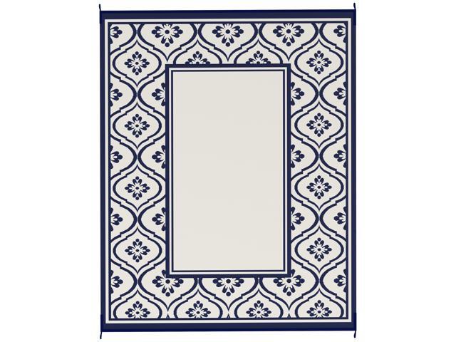 Aosom Reversible Outdoor Rug, Waterproof Plastic Straw with Carry Bag, 8' x 10', Blue & White Gourd Border