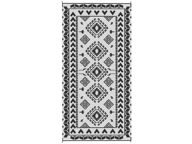 Aosom Reversible Outdoor Rug, Waterproof Plastic Straw with Carry Bag, 9' x 18', Black & White Rhombus Patchwork